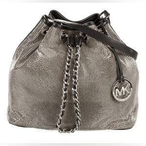Michael Kors Black Leather and Metallic Mesh Frankie Bag